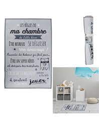 Tapis Enfant "Règles De La Chambre" 60x90cm - Gris