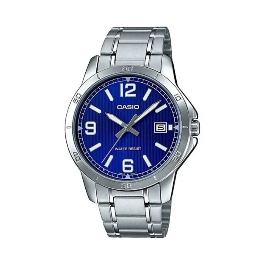Montre en acier inoxydable pour hommes avec cadran bleu - Silver
