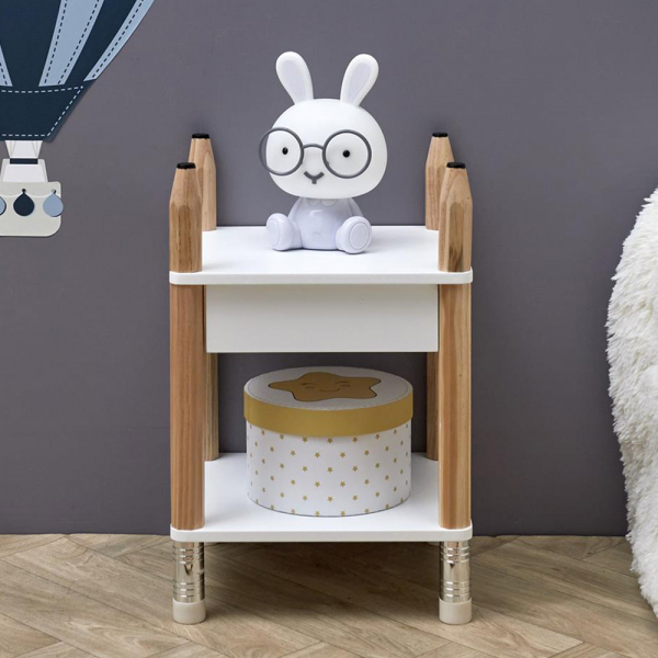 Table De Chevet Enfant "crayon" 51cm Blanc et Beige