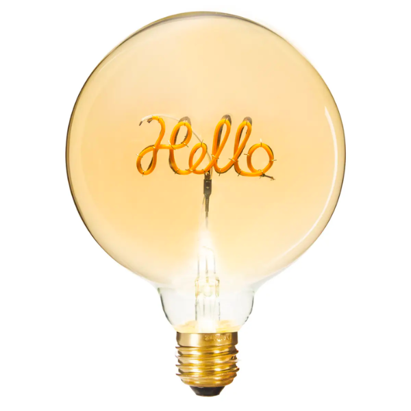Ampoule LED mot "Hello" ambrée