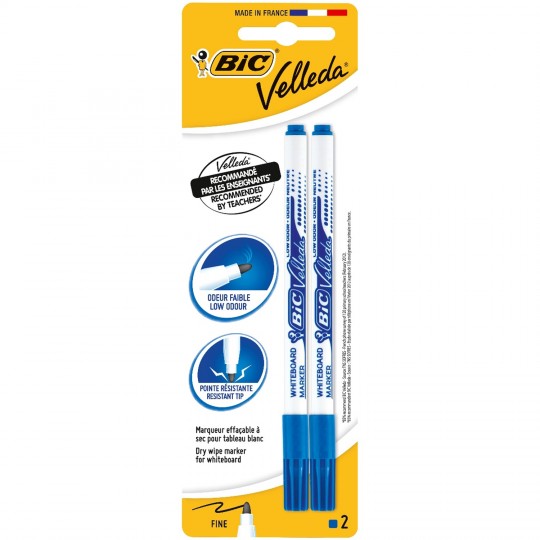 2 Feutres effaçables à sec Bic Velleda - Bleu