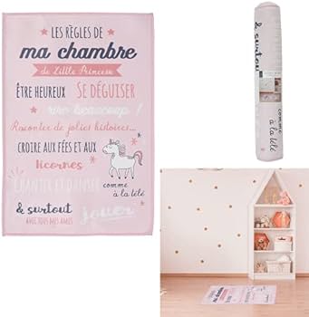 Tapis Enfant "Règles De La Chambre" 60x90cm - Rose