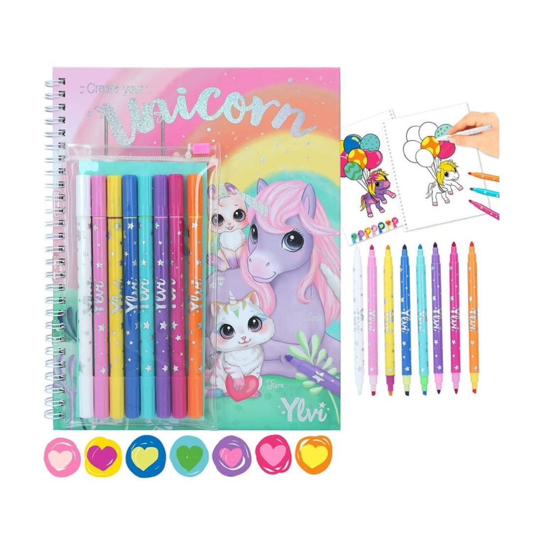 Album de coloriage Yvli + set de 8 feutres