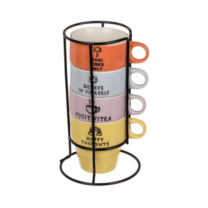 Set de 4 mugs + support en métal