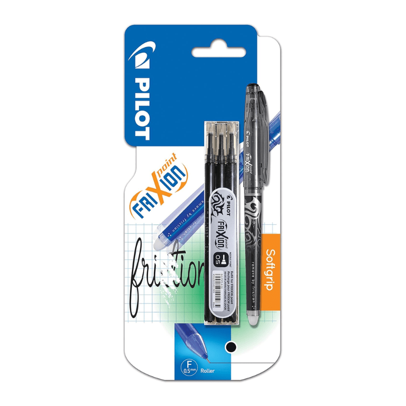 Stylo à bille Frixion effaçable + set de 3 recharges - Noir