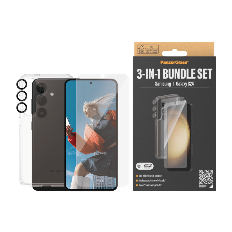 Pack 3 en 1 Protecteur d’écran et caméra + coque pour Samsung Galaxy S24