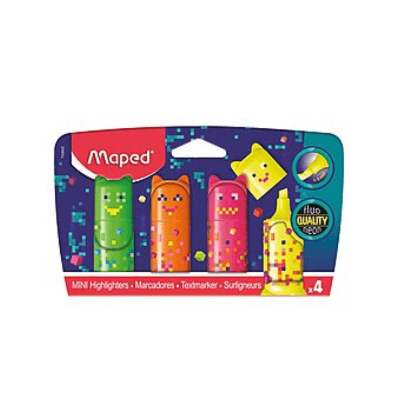 Lot de 4 mini surligneurs de poche Pixel Party