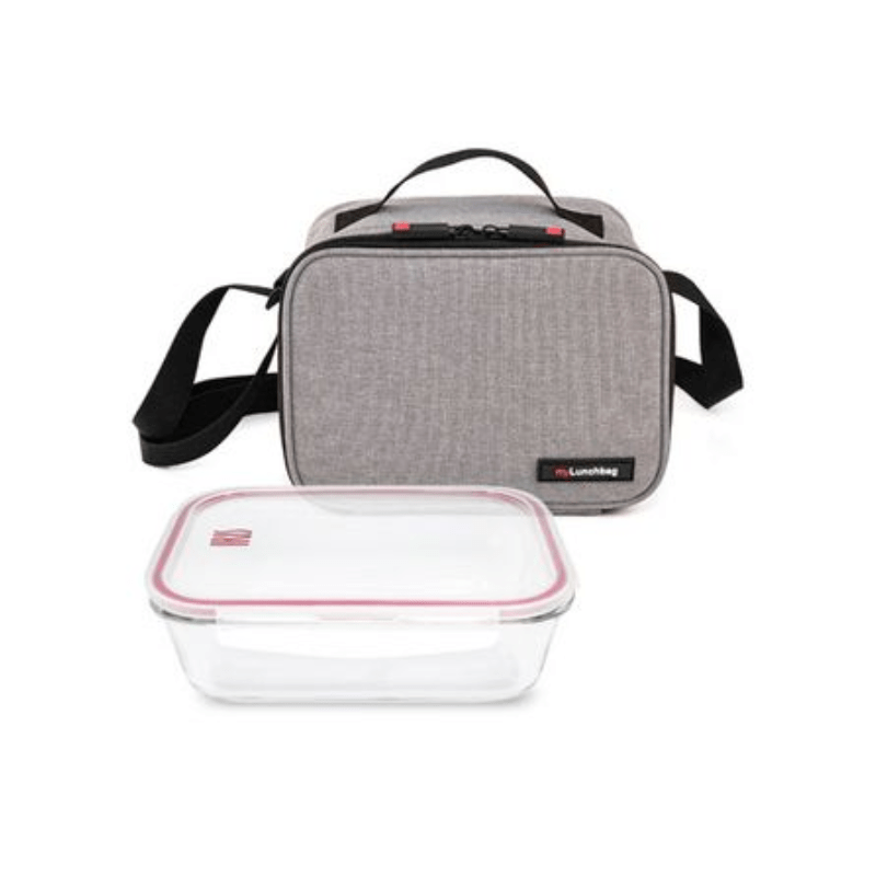 Lunchbag Goglass gris + boîte en verre 840 ml