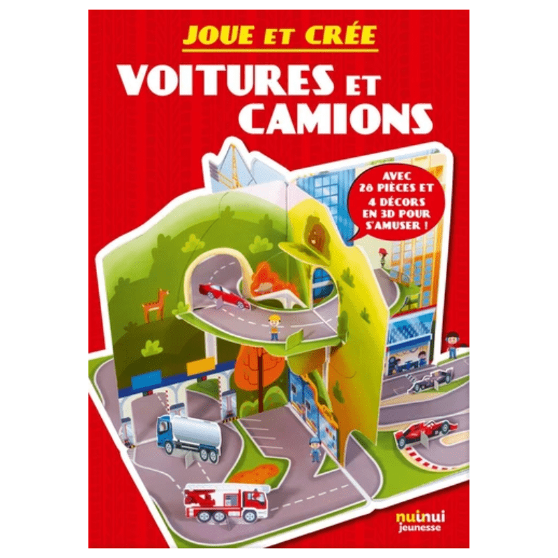 Coffret Voitures et Camions - Avec 28 pièces à détacher et 4 décors en 3D pour s'amuser !
