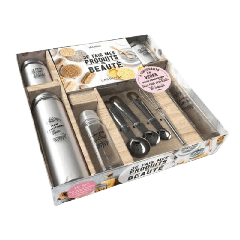 Coffret Je fais mes produits de beauté - Avec 3 flacons, 1 roll-on et 1 spray en verre, 3 cuillères doseurs et 1 mini-fouet en inox, 1 livre de recettes