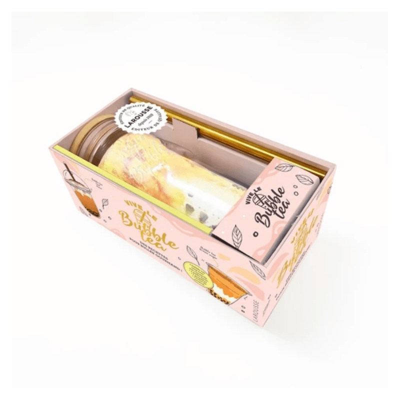 Coffret Vive le Bubble Tea - Avec 1 verre, 1 paille, 1 goupillon et 1 livre de recettes